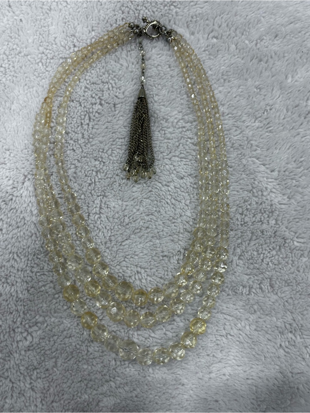 Multi-Strand Pale Yellow Crystal Necklace with Tassel
